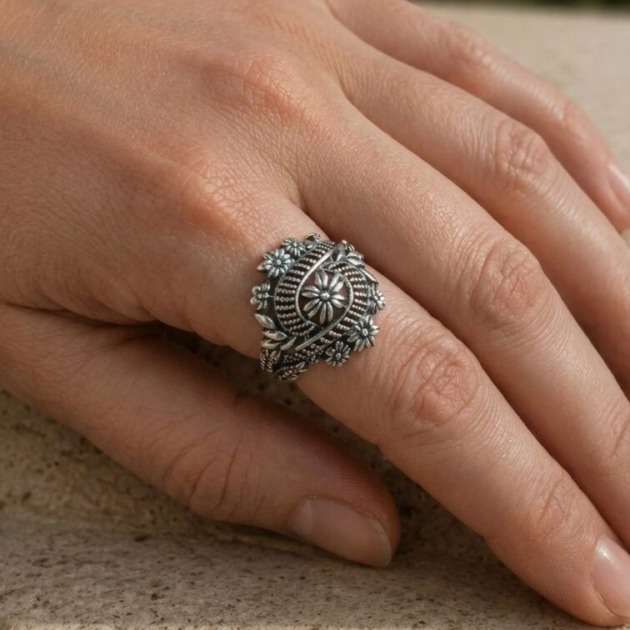 Inel argint 925 vintage floral